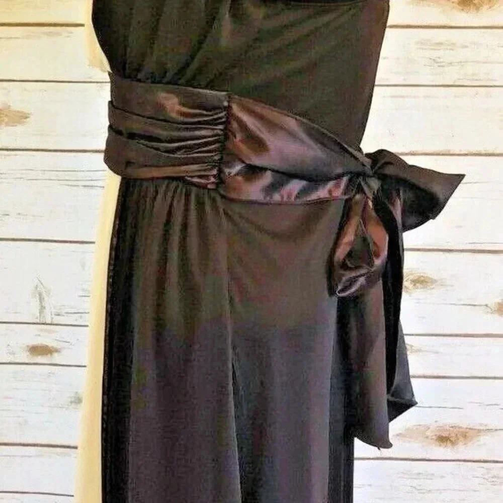 EN FOCUS Women Sleeveless Knee Length Empire Waist Brown Beige Dress Size 4P - Picture 10 of 12